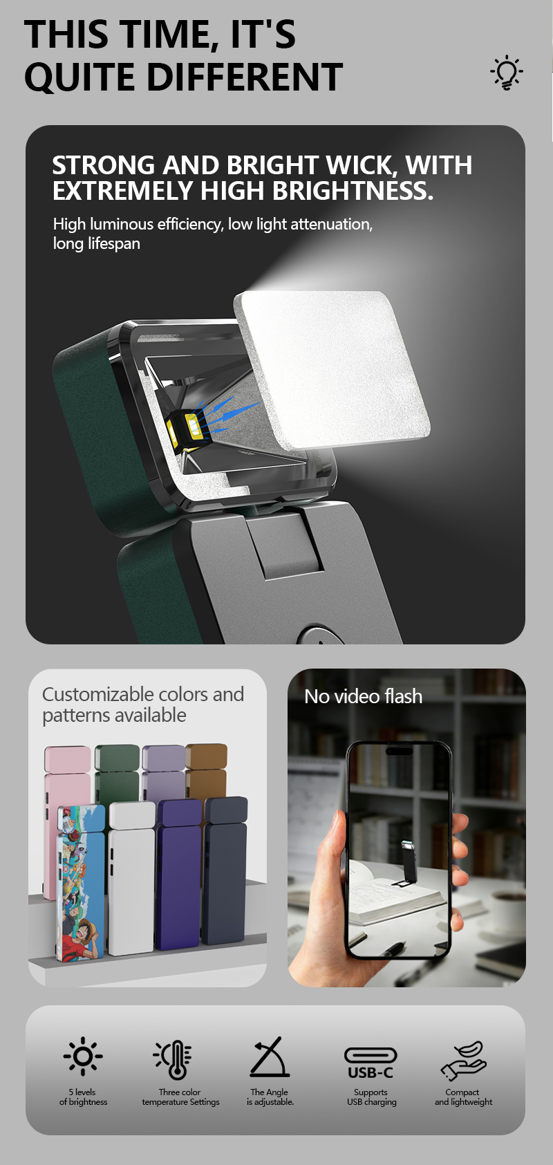 EGH 500mAh Green Led Type-C Reading Light detail photo