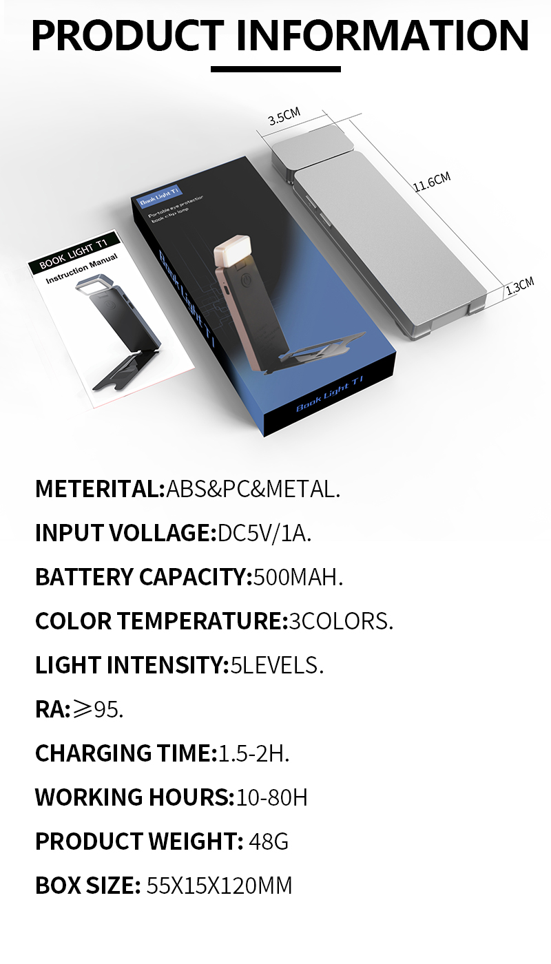 EGH Silvery Rechargeable Reading Light with Type-C 5-Speed Adjustment detail photo