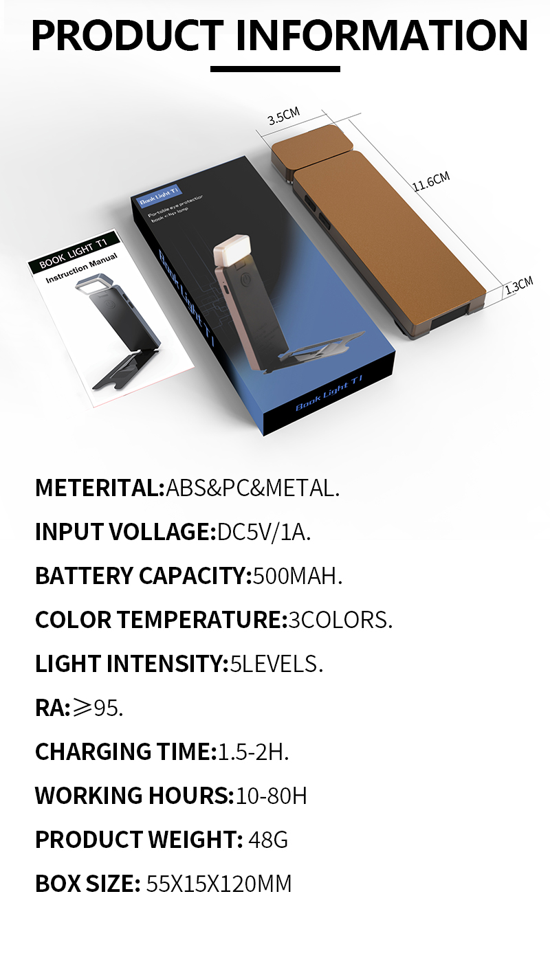 EGH 3 Color Temperature Type-C Yellow Led Book Reading Light detail photo