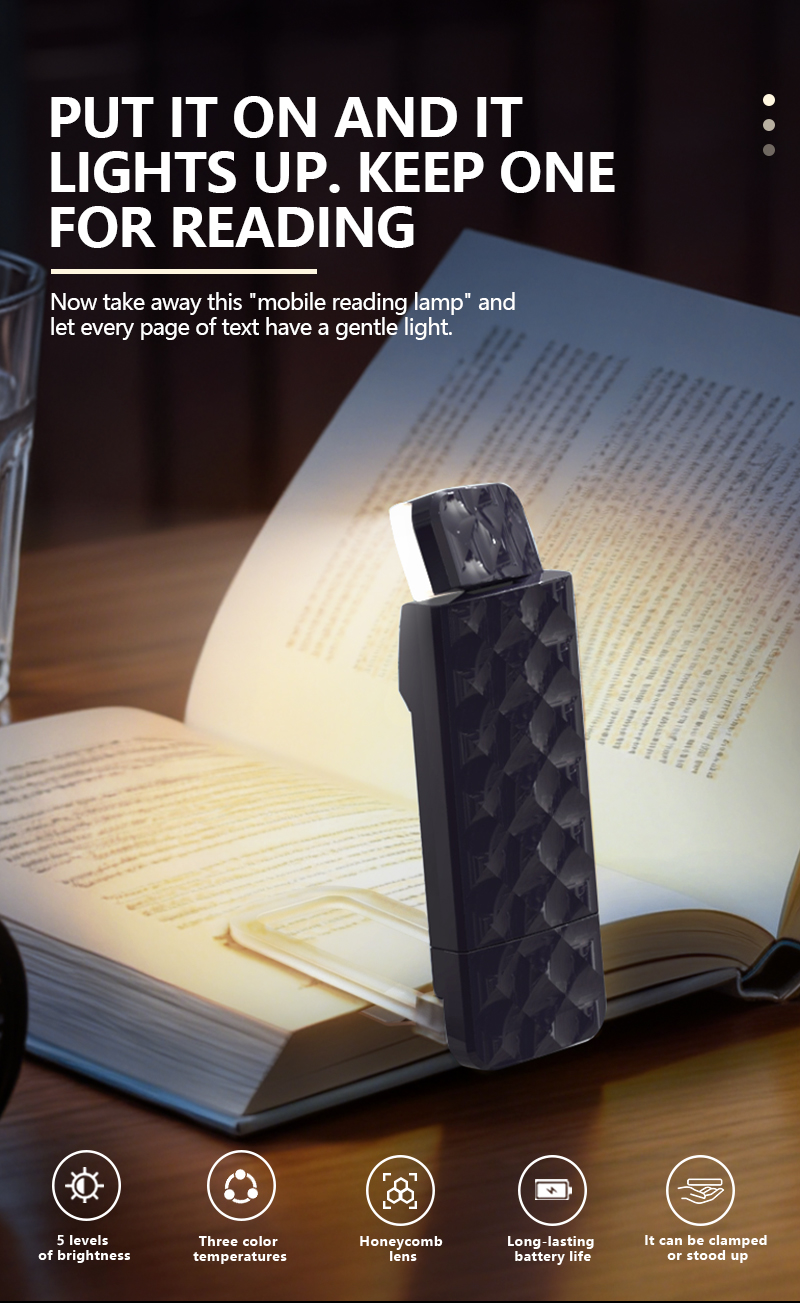 EGH Portable Mini 5-speed Color Adjustment Blue Black USB LED Book Light detail photo