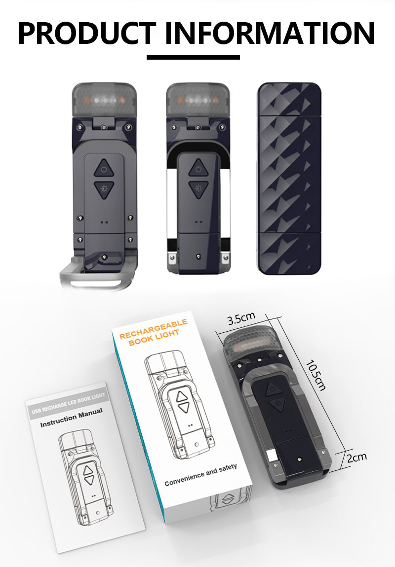 EGH Portable Mini 5-speed Color Adjustment Blue Black USB LED Book Light detail photo