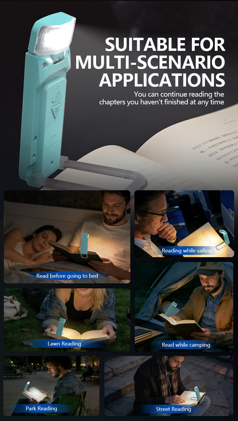 EGH USB Cyan 3 colors temperature Adjustable Brightness Book Light detail photo