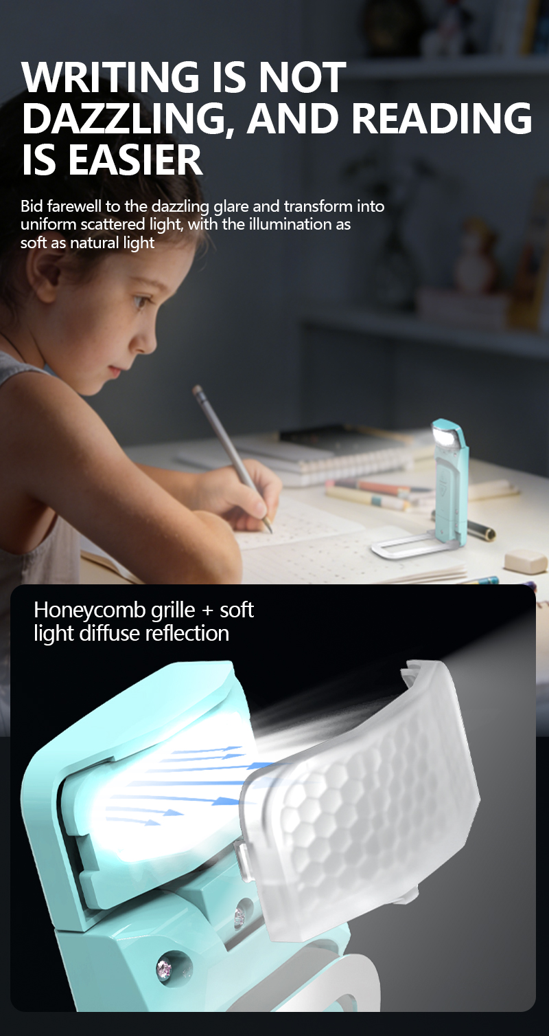 EGH USB Cyan 3 colors temperature Adjustable Brightness Book Light detail photo