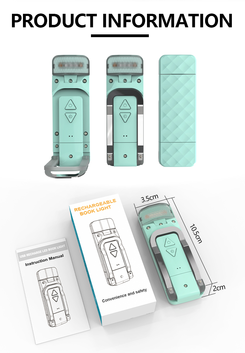 EGH USB Cyan 3 colors temperature Adjustable Brightness Book Light detail photo