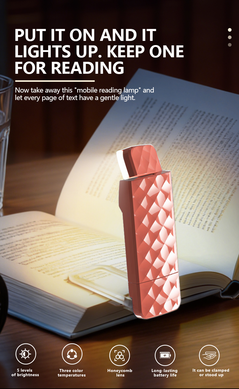 EGH Mini USB 5-Speed Dimming Eye-Comfort Garnet Red Travel Book Light detail photo