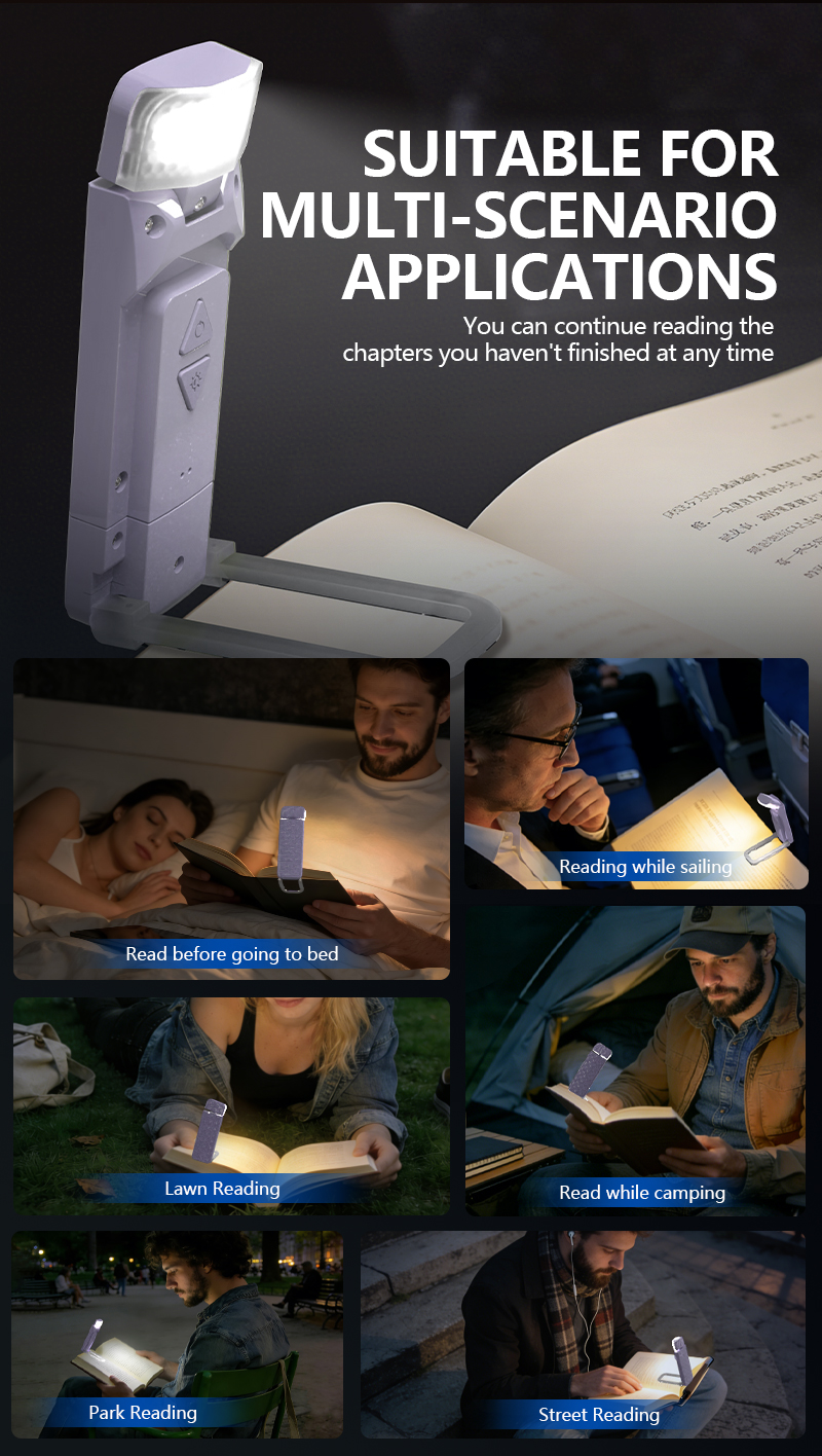 EGH 3 Colors Light Purple USB Rechargeable Book Light detail photo