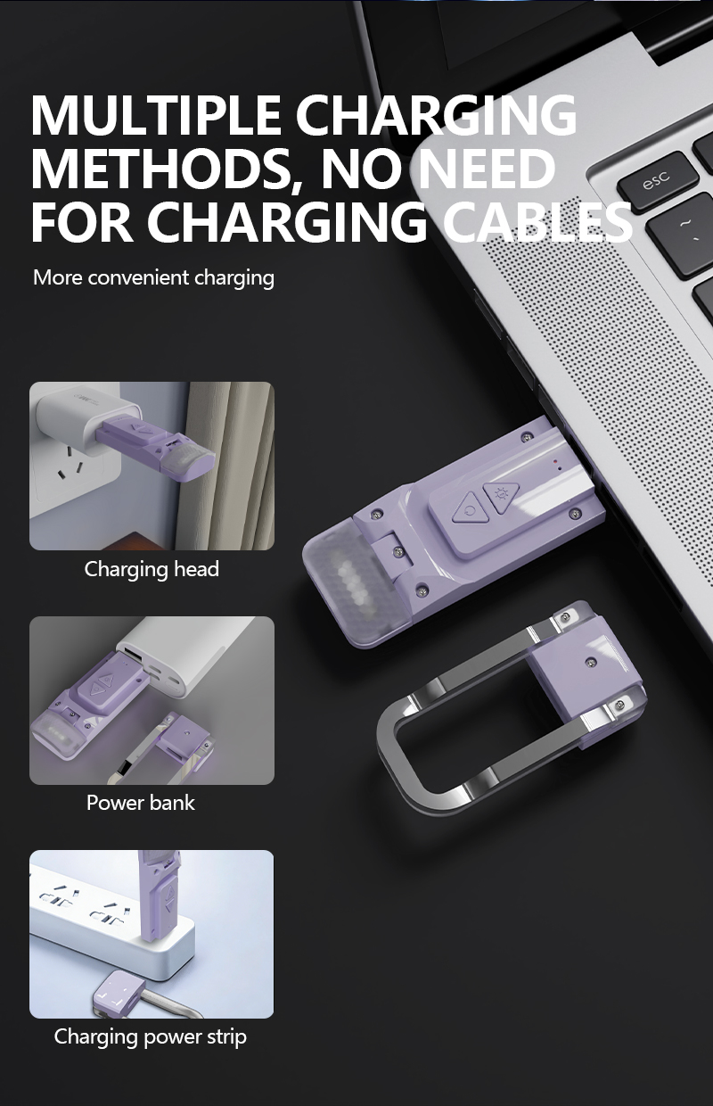 EGH 3 Colors Light Purple USB Rechargeable Book Light detail photo