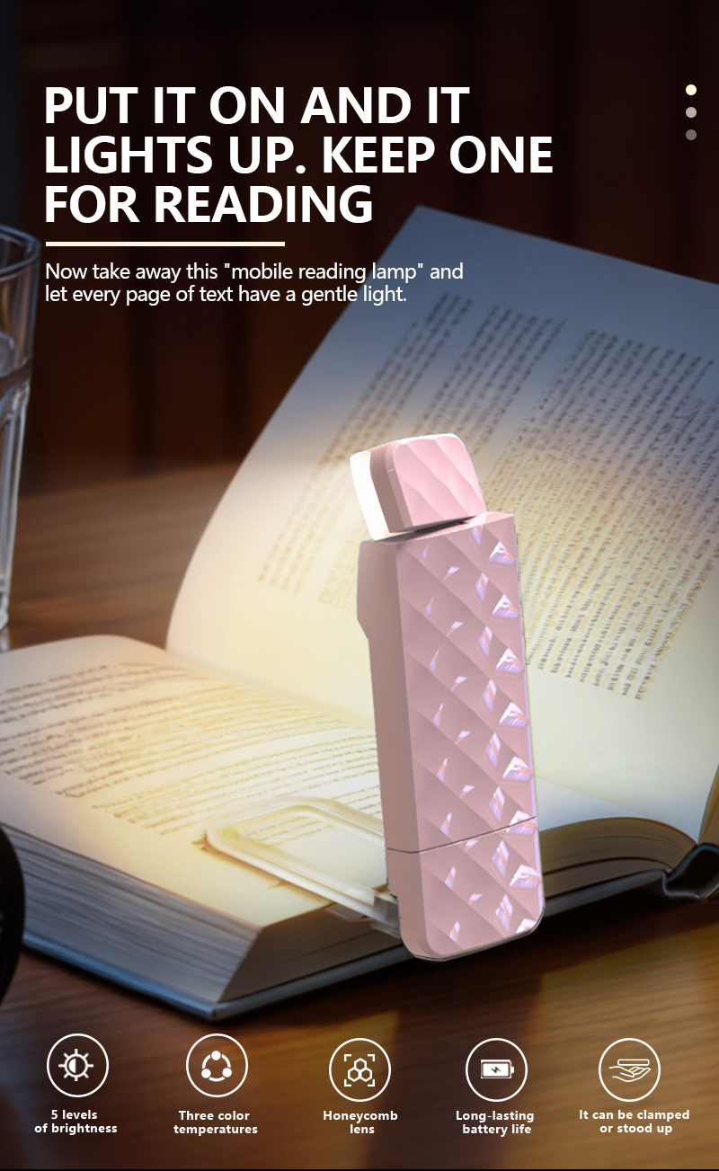 EGH 500mAh Pink USB Clip-on Book Light detail photo