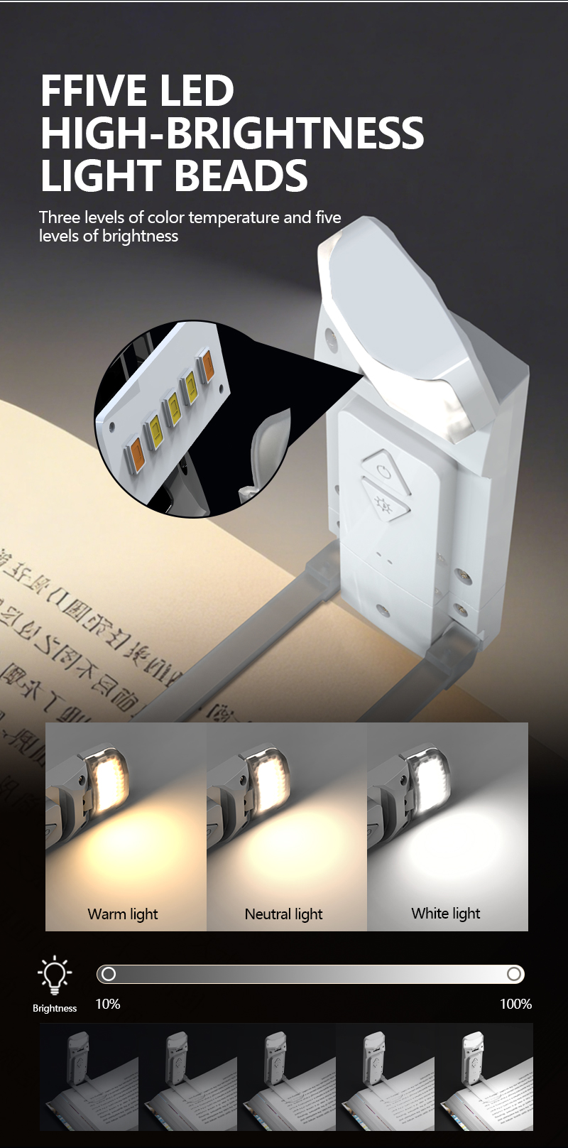 EGH White 500mAh LED USB Book Light